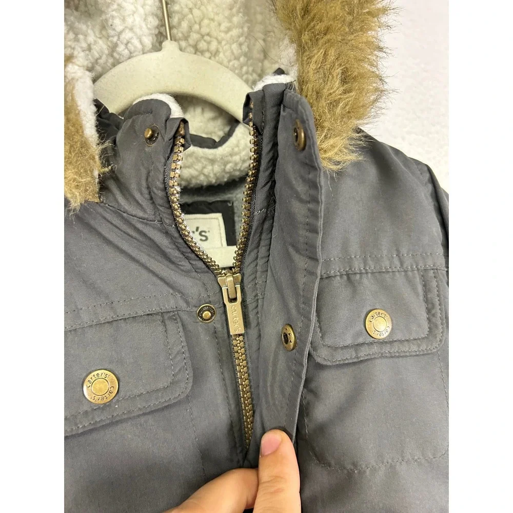 Winter Gorpcore‎ Carters Kids 24M Grey Sherpa Lined Faux Fur Hooded Parka Jacket